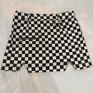 Checkered denim skirt